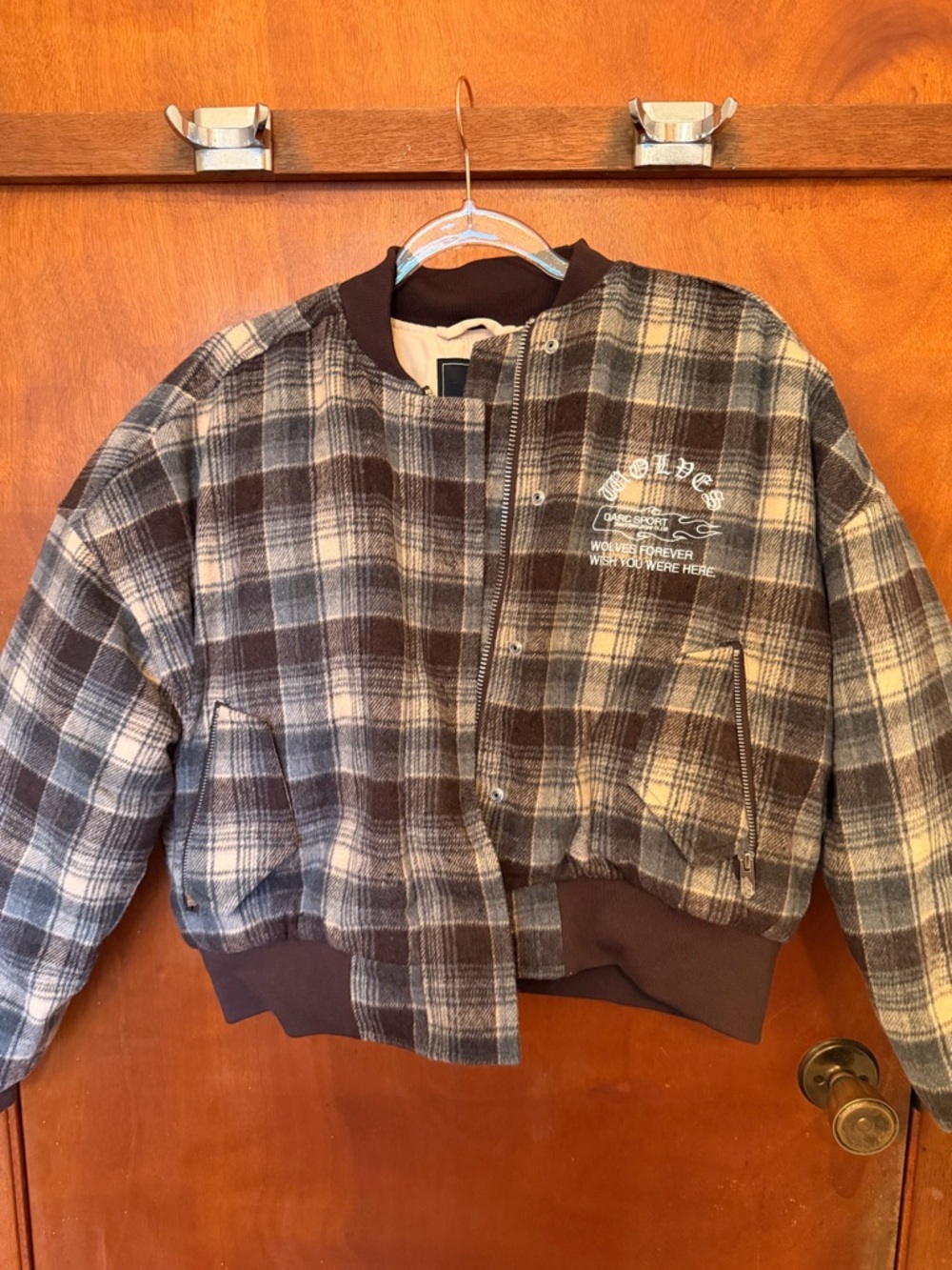 Darc Sport Brown and Cream Plaid Bomber Jacket